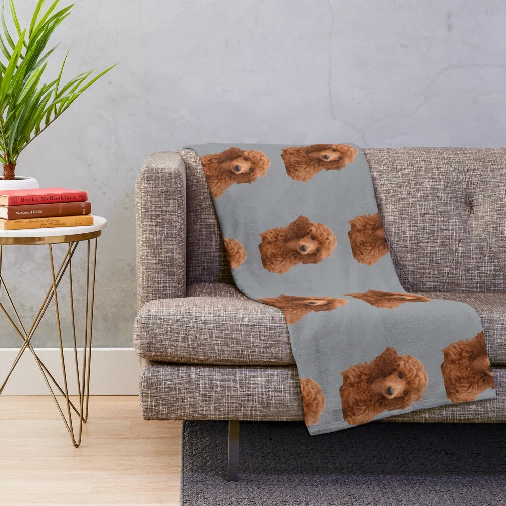 Adorable red poodle puppy plush blanket