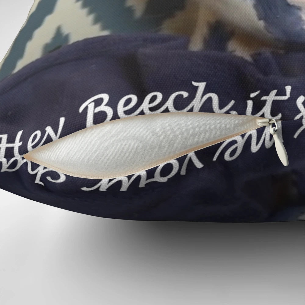 A cozy and comfortable chair pillow featuring a humorous Jenna Marbles-inspired design.