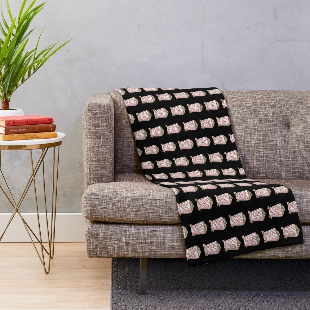 Popcorn-themed plush blanket with red and white stripes, perfect for movie nights and home decor