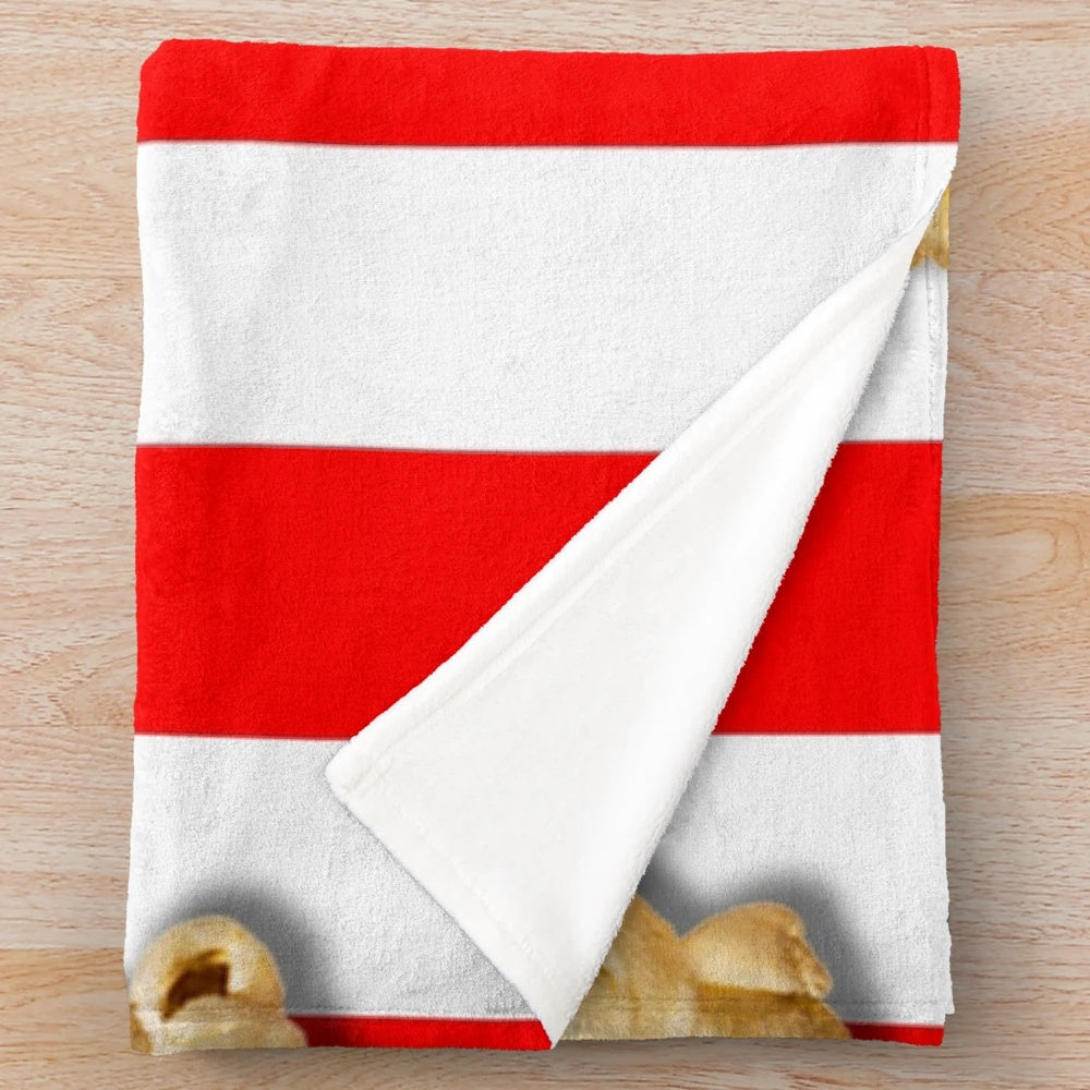 Popcorn-patterned plush blanket perfect for movie nights and snuggling