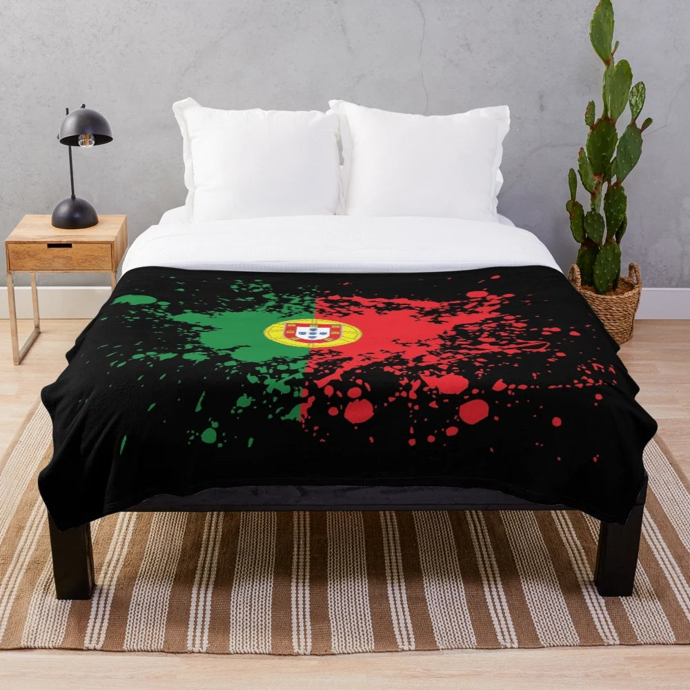 Portugal Landmark Plush Blanket featuring the Portuguese flag and map