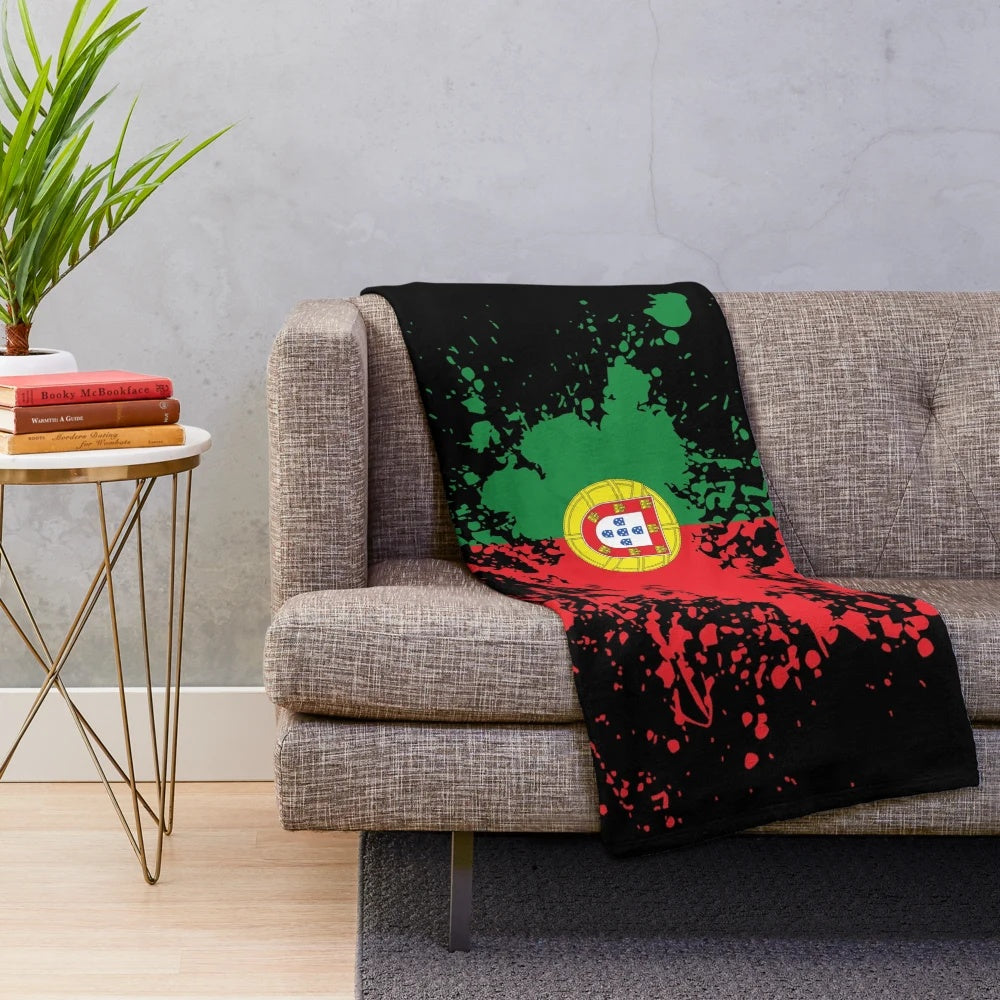 Portugal Landmark Plush Blanket featuring the Portuguese flag and map