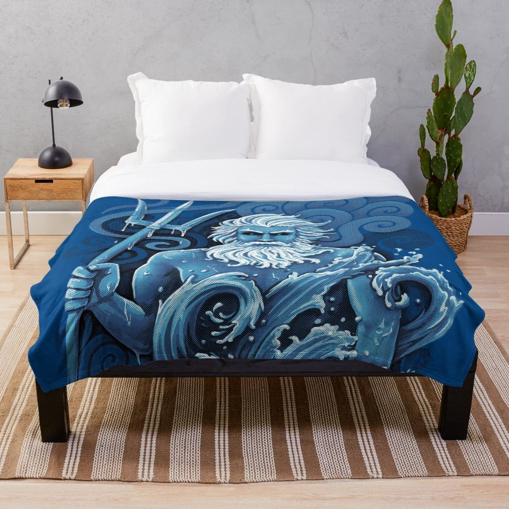 Plush blanket featuring the Greek sea god Poseidon
