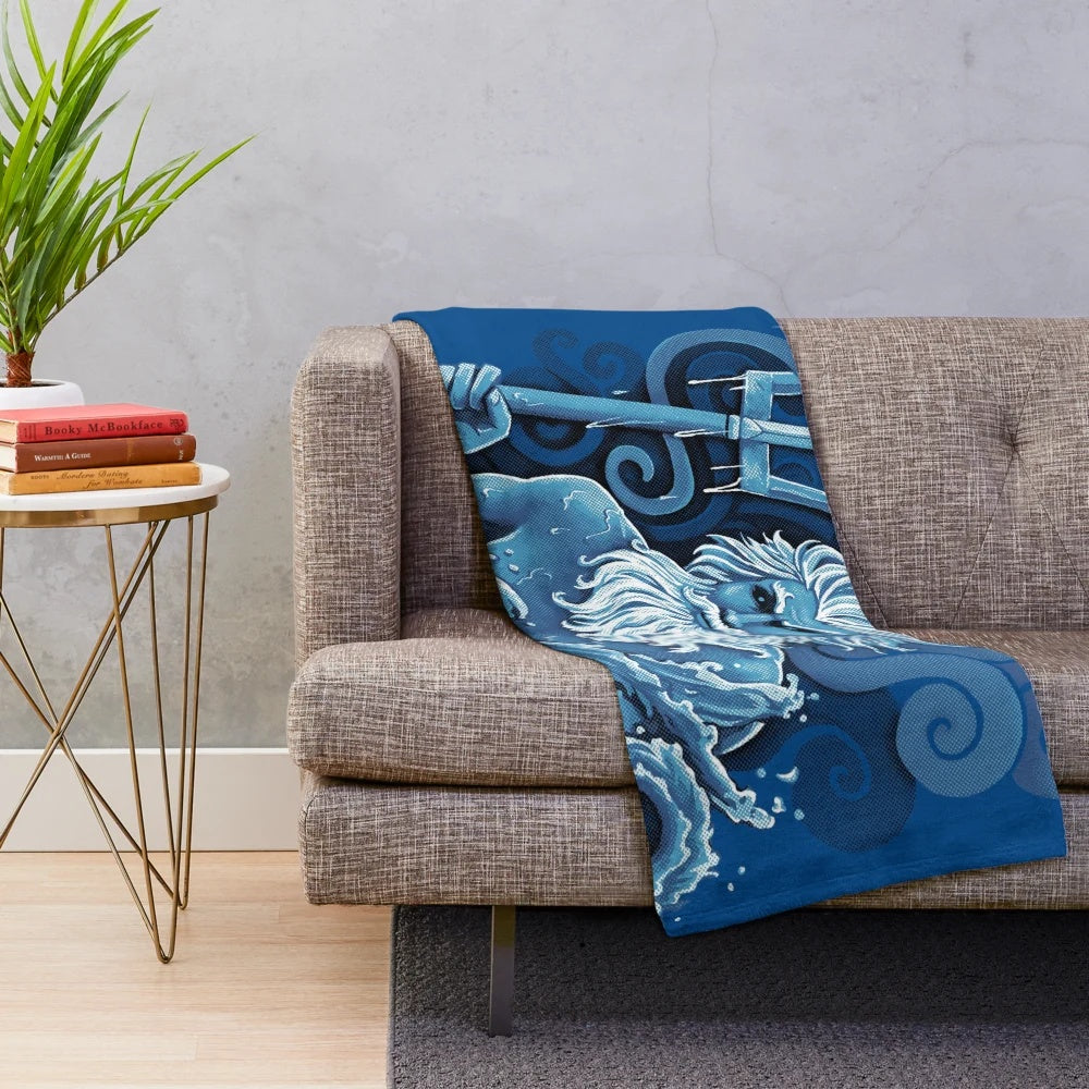 Plush blanket featuring the Greek sea god Poseidon
