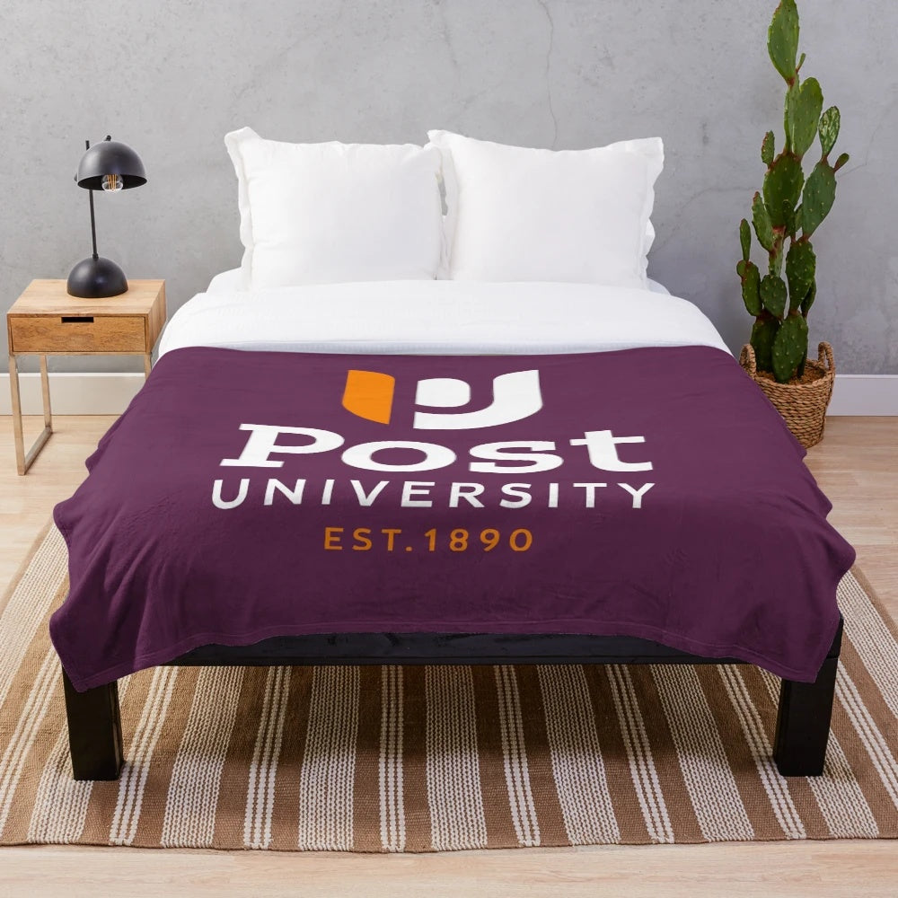 Post University plush blanket featuring college logo