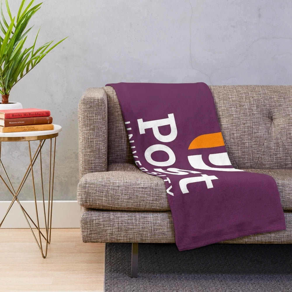 Post University plush blanket featuring college logo