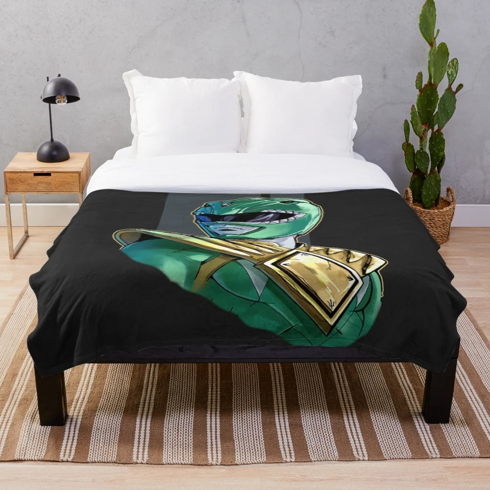 Plush blanket featuring Tommy the Green Power Ranger from the 90s-2010s TV series
