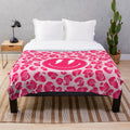 Preppy aesthetic plush blanket with pink leopard print and smile design