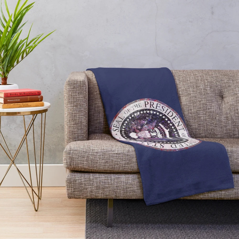 Cozy presidential seal plush blanket with the United States flag design