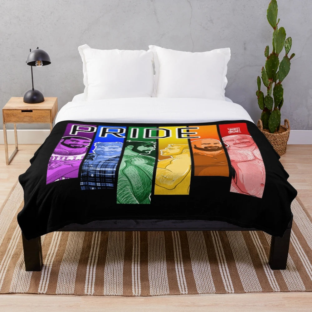 Plush blanket featuring colorful gay pride design