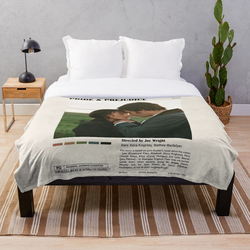 Movie themed plush blanket featuring Pride and Prejudice characters