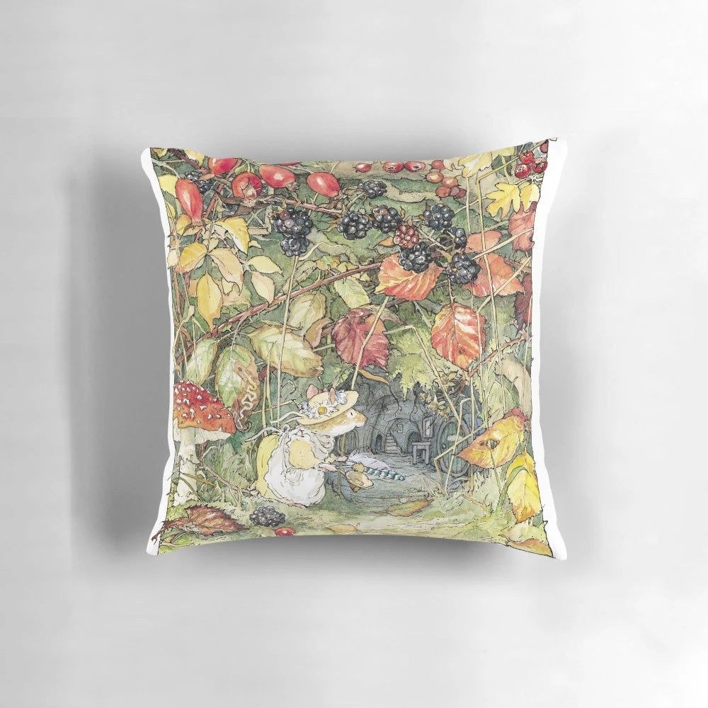 Primrose flowers in a cozy countryside setting on a plush pillow