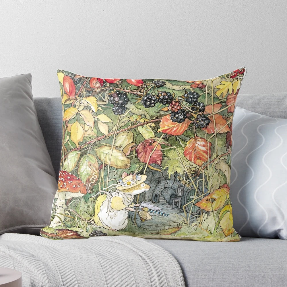 Primrose flowers in a cozy countryside setting on a plush pillow