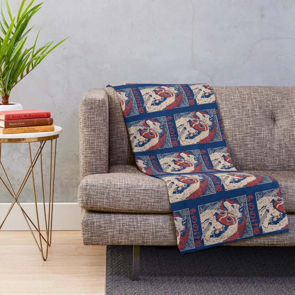 Princess Mononoke inspired plush blanket featuring mythical creatures