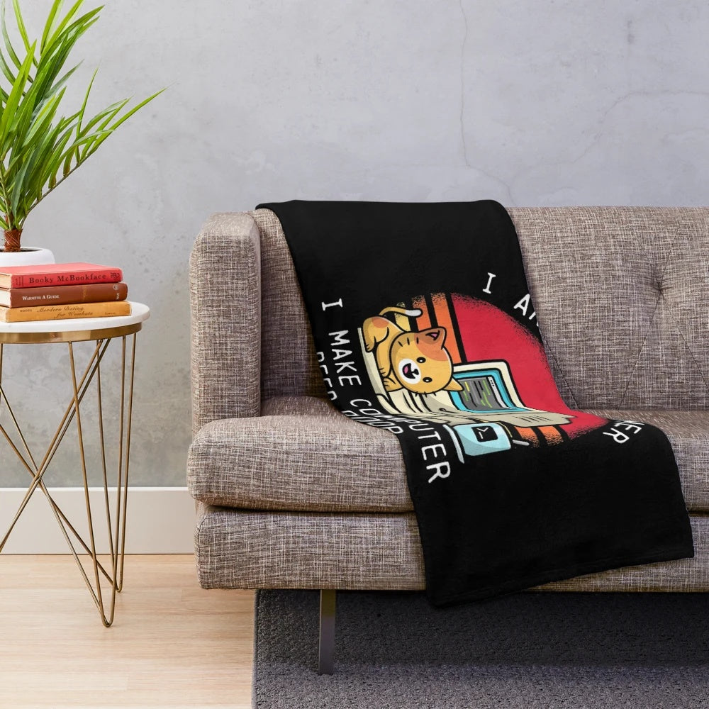 Cozy plush blanket featuring a funny programmer cat design