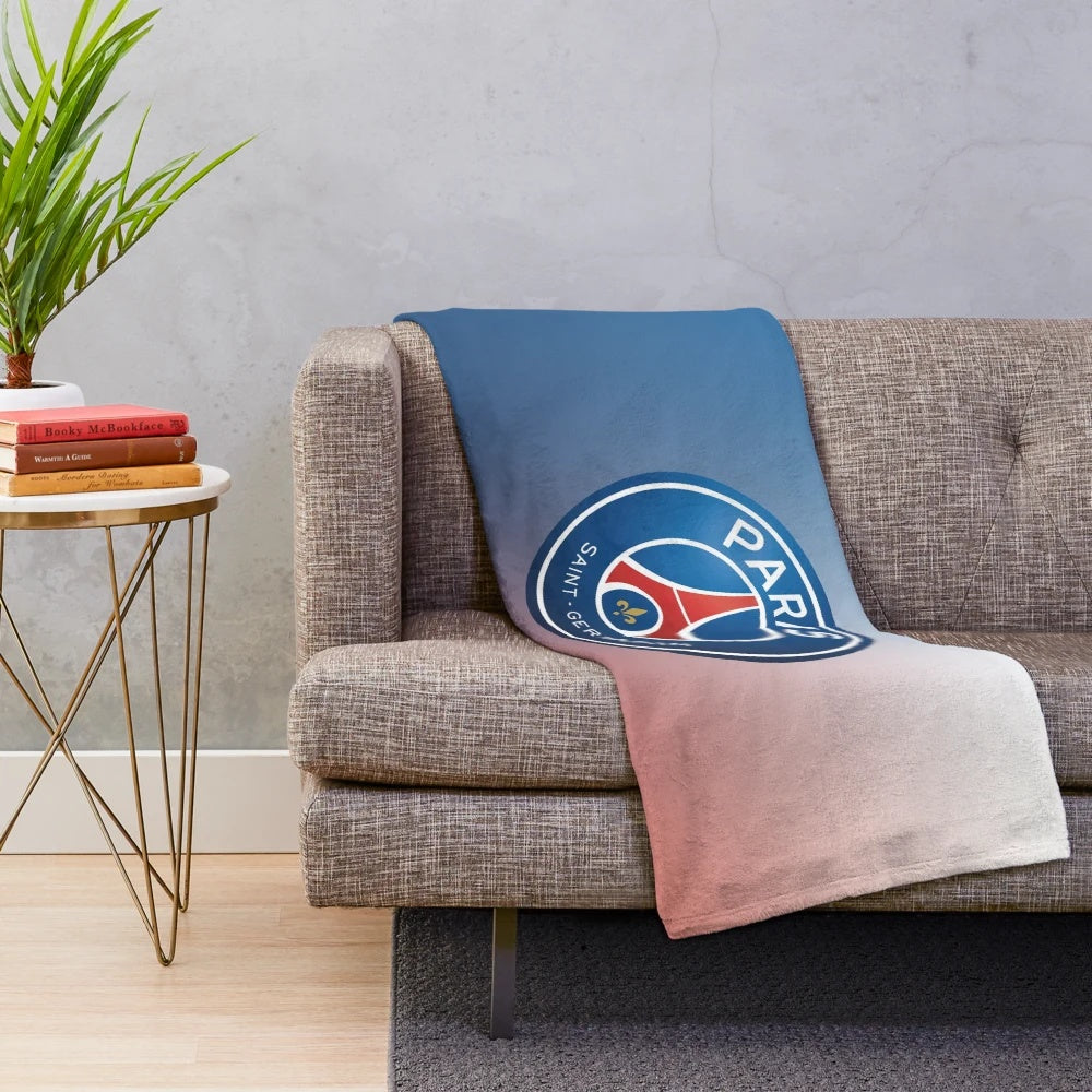 PSG-inspired plush blanket featuring the club's logo and colors