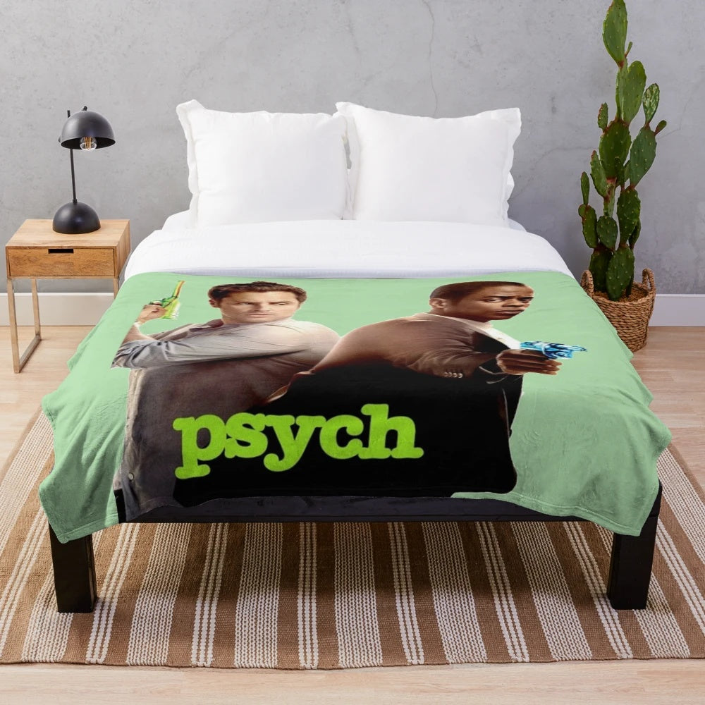 Psych-inspired plush blanket with pineapple and Pluto references