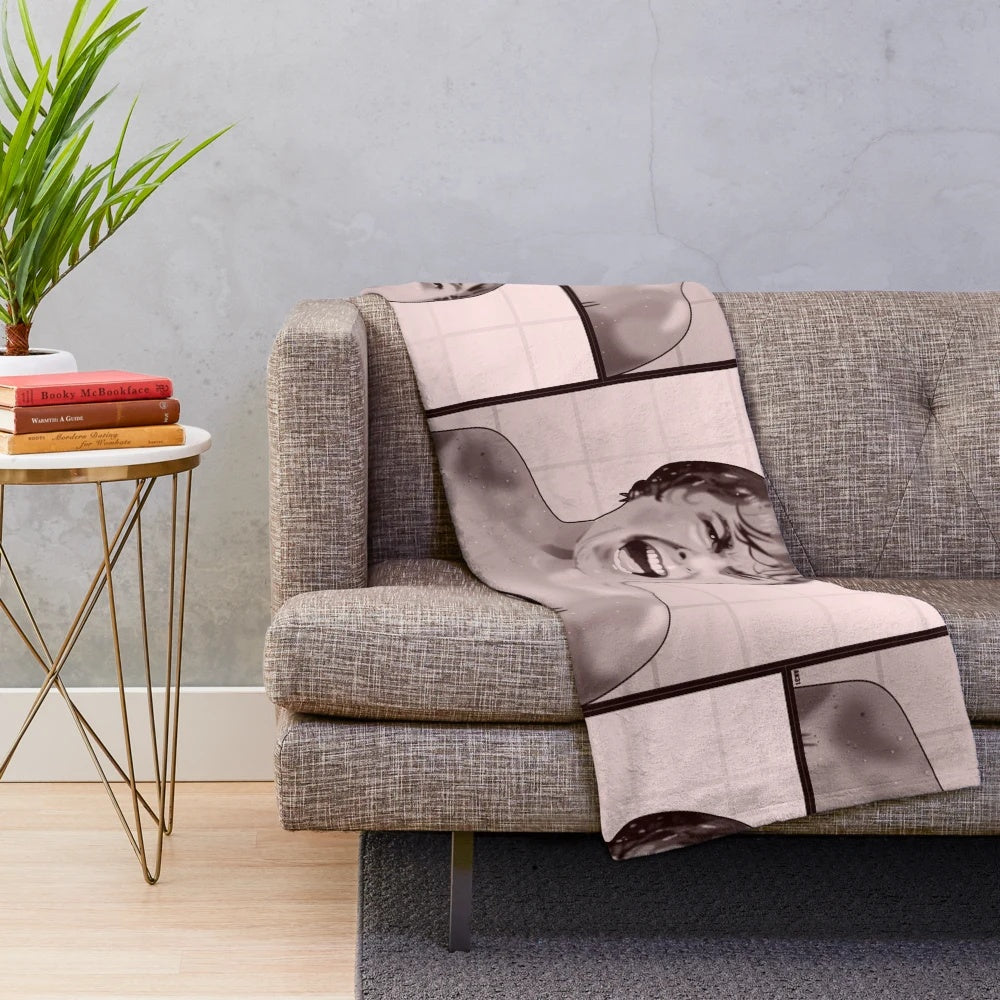 Psychosis plush blanket featuring classic horror and suspense cinema imagery
