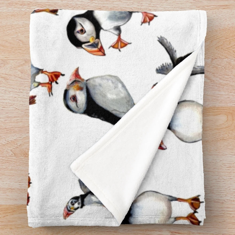 Puffin Pattern Plush Blanket