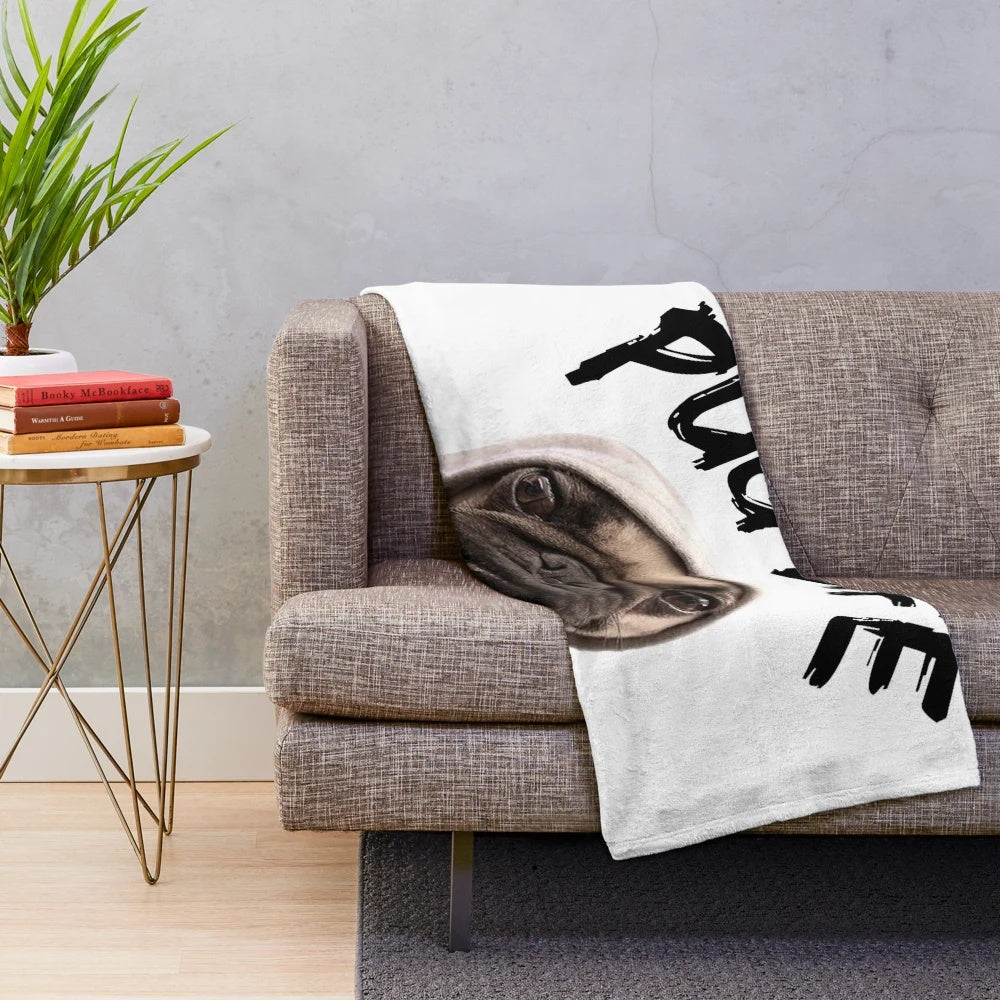 Soft and cuddly pug plush blanket