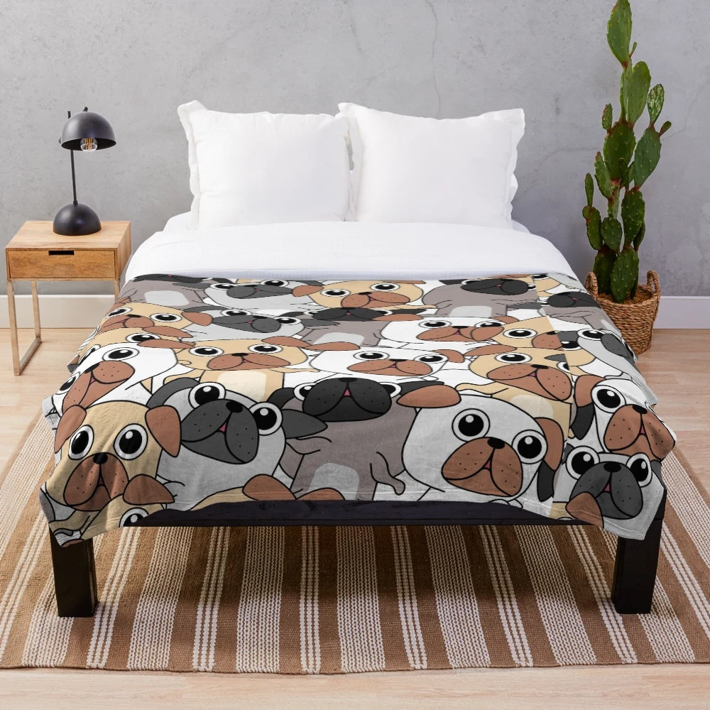 Soft and Cuddly Pug-Themed Plush Blanket