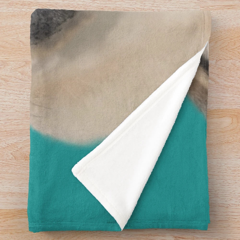 Teal pug plush blanket with pug face design