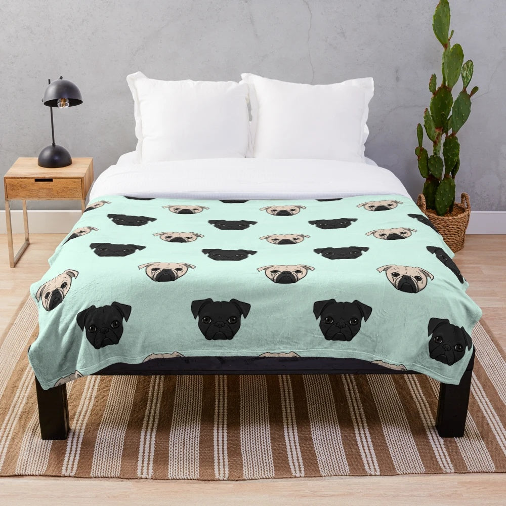 Soft and cuddly pug plush blanket