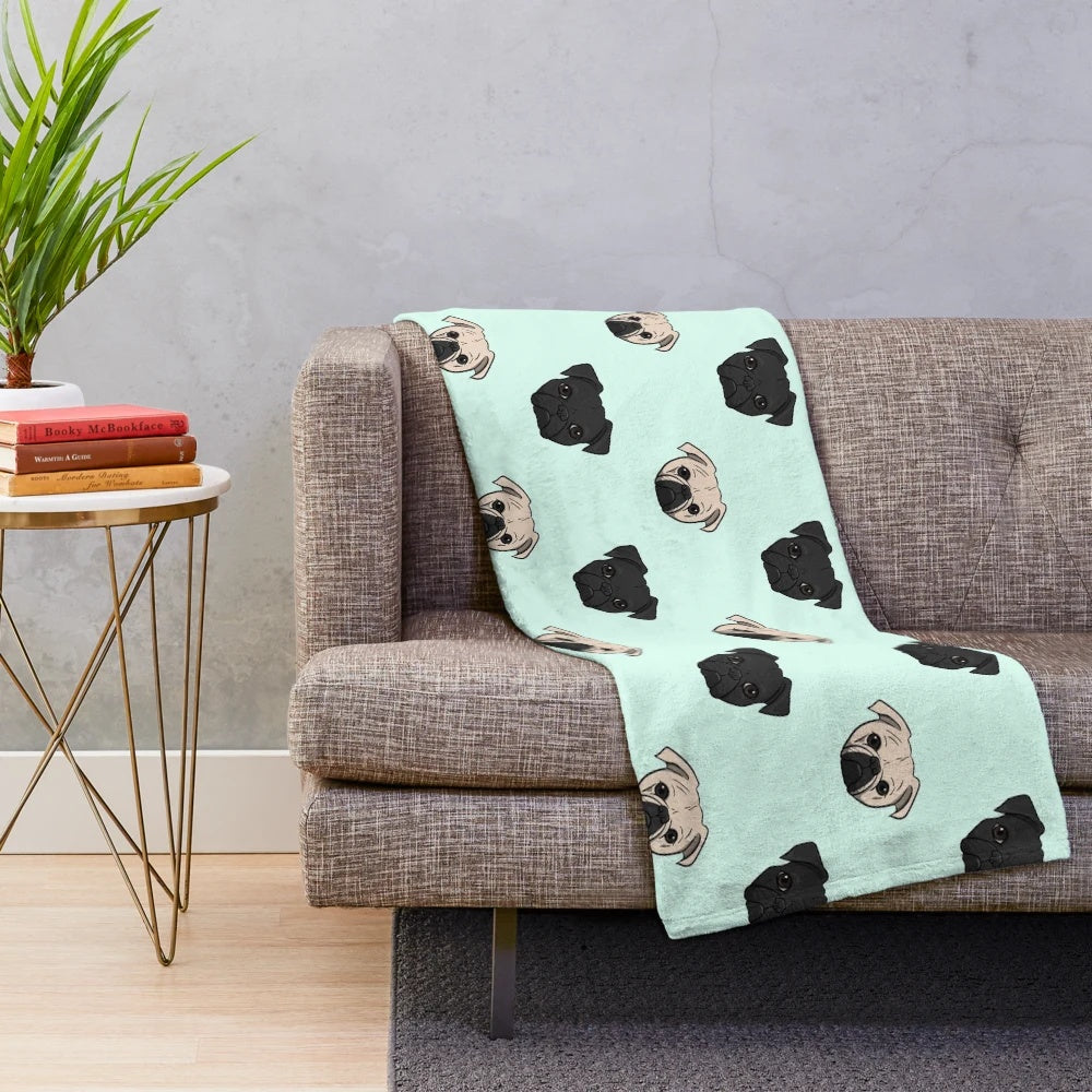 Soft and cuddly pug plush blanket