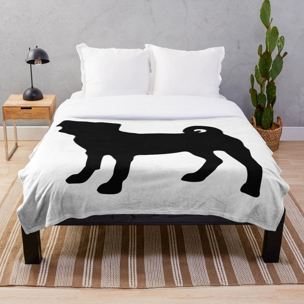 Pug Plush Blanket - Soft and Cuddly Pug Breed Silhouette Graphic
