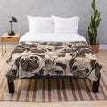 Cozy pug plush blanket featuring a seamless pattern design of adorable pugs.