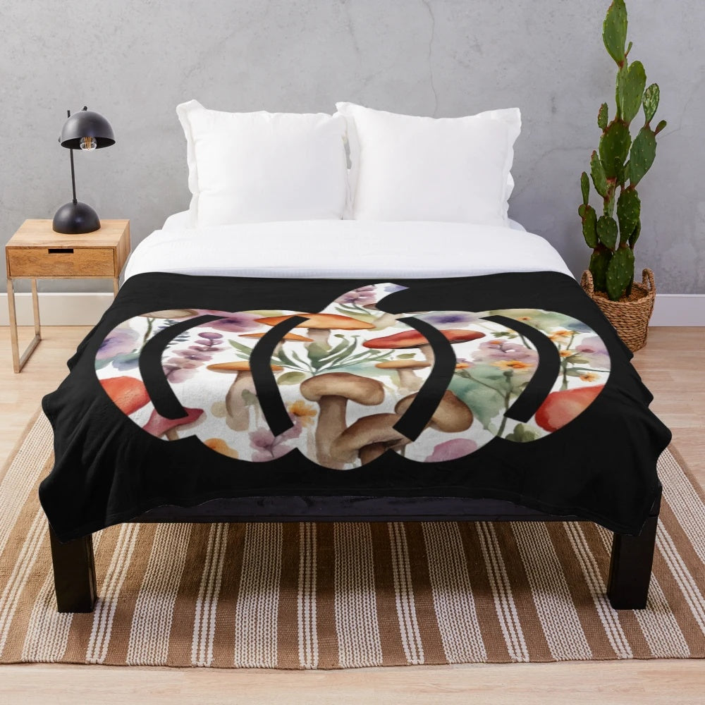 Pumpkin and floral watercolor design on a cozy plush blanket