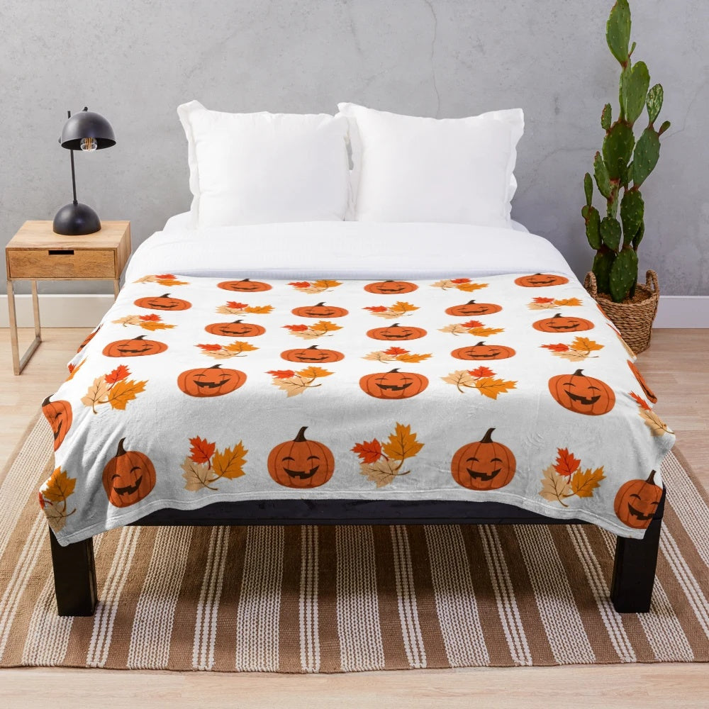 Pumpkin pattern plush blanket for autumn and Halloween