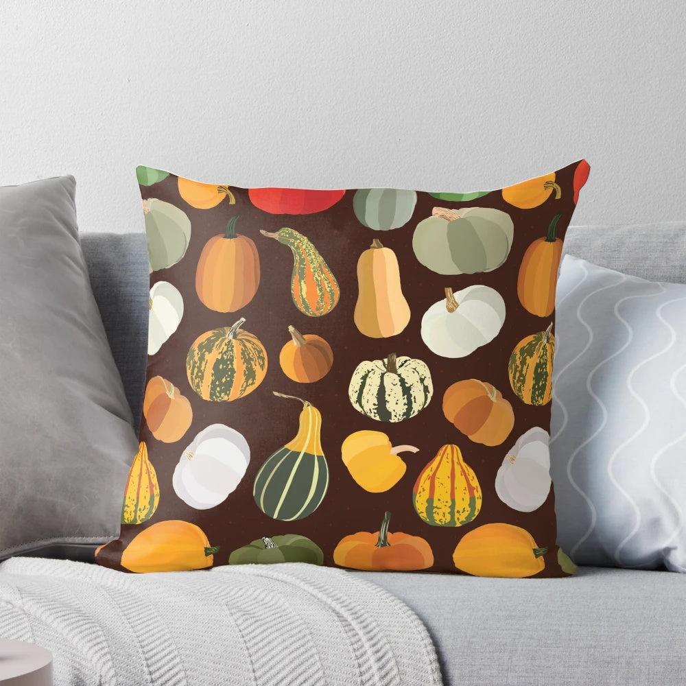 Decorative pumpkin-shaped pillow in warm fall colors for autumn and harvest home decor