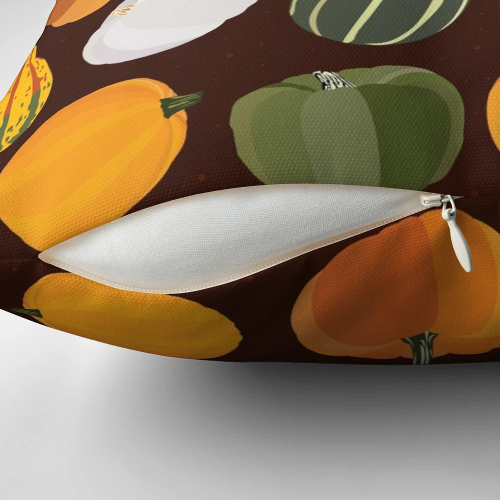 Decorative pumpkin-shaped pillow in warm fall colors for autumn and harvest home decor