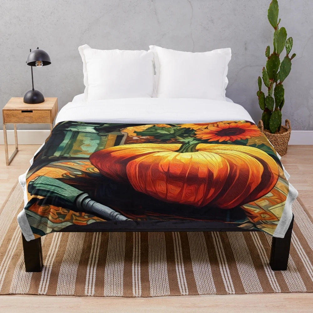 Soft and plush pumpkin-themed blanket for the fall season