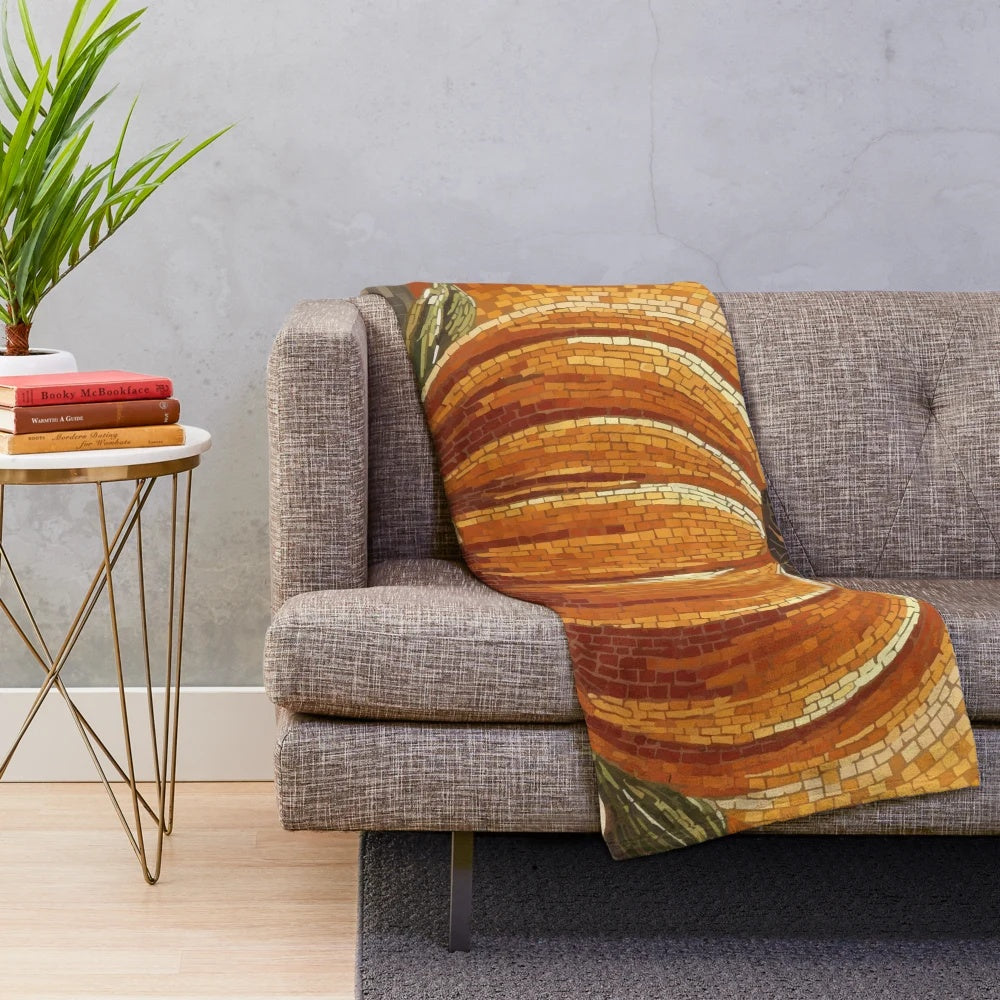 Pumpkin themed plush blanket with autumn leaves