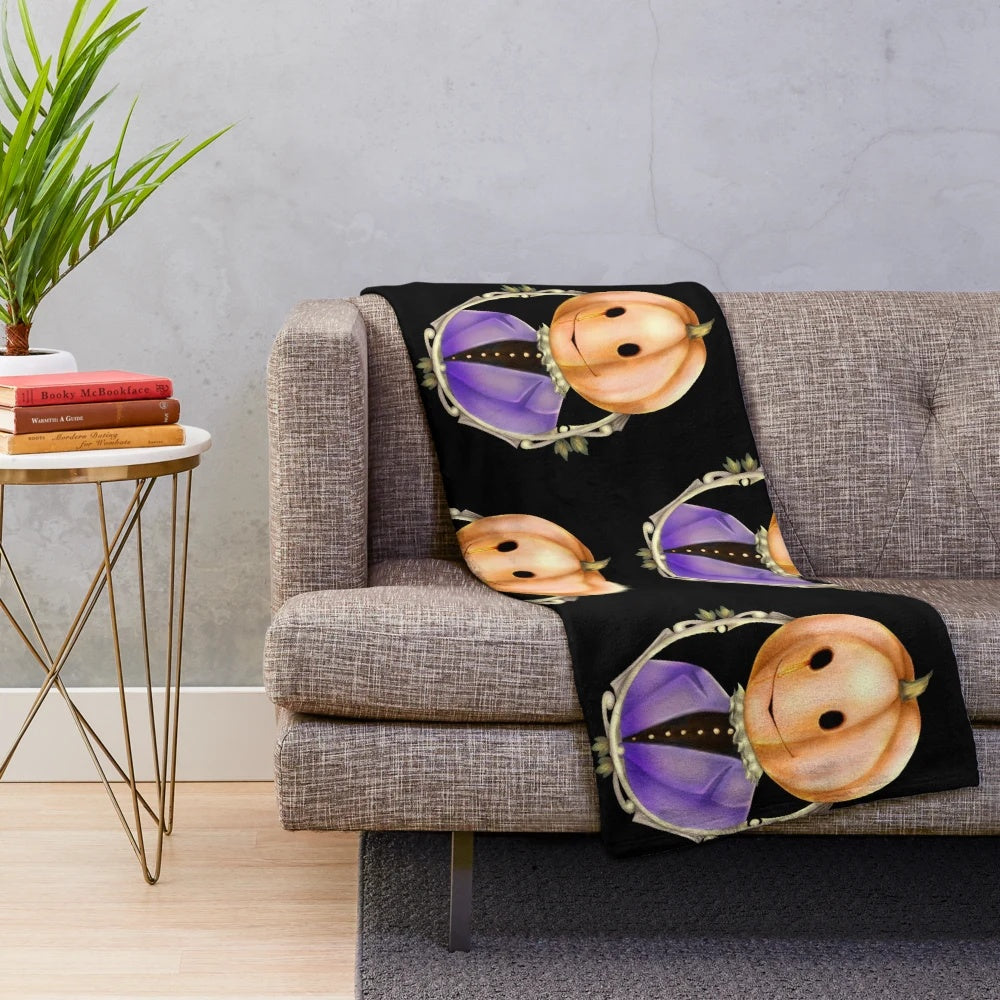 Pumpkin-shaped plush blanket with Victorian-inspired design