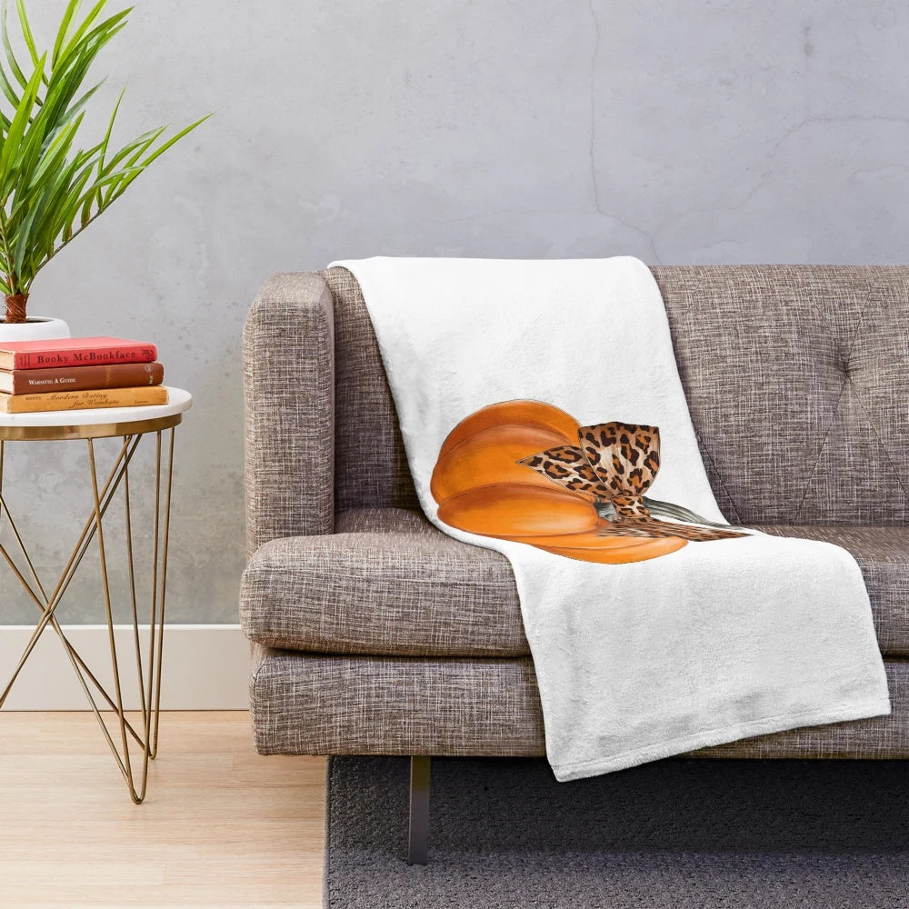 Pumpkin plush blanket with retro Halloween coquette bow decoration