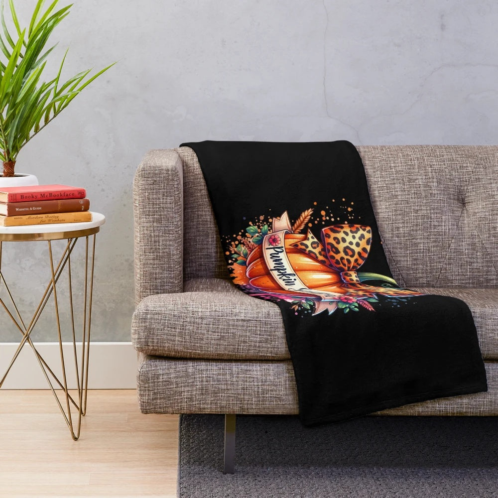 Pumpkin season plush blanket with retro fall design