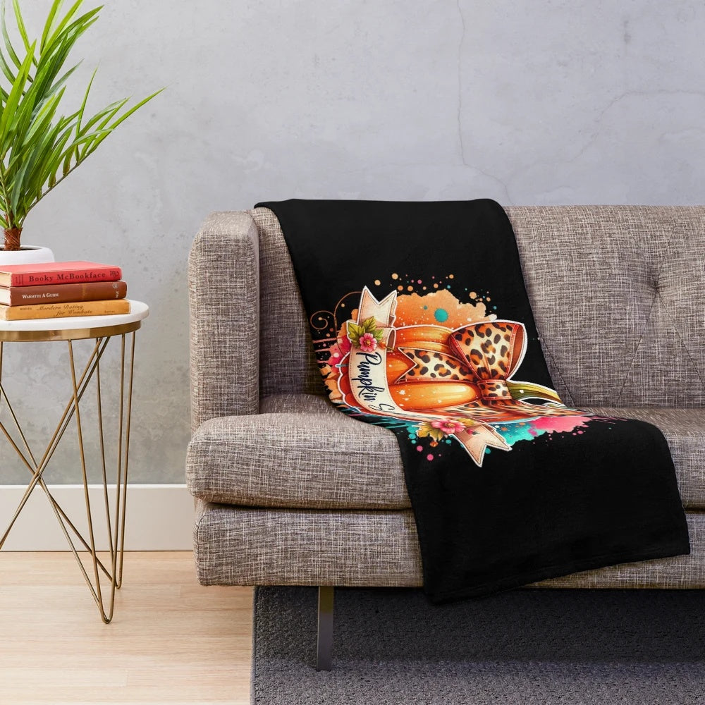 Pumpkin season plush blanket with retro autumn watercolor design