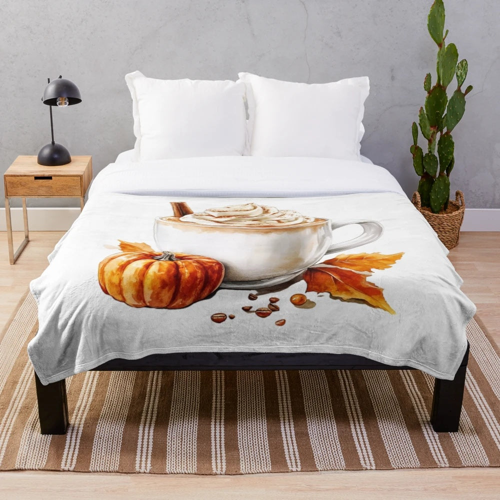 Pumpkin spice coffee themed plush blanket
