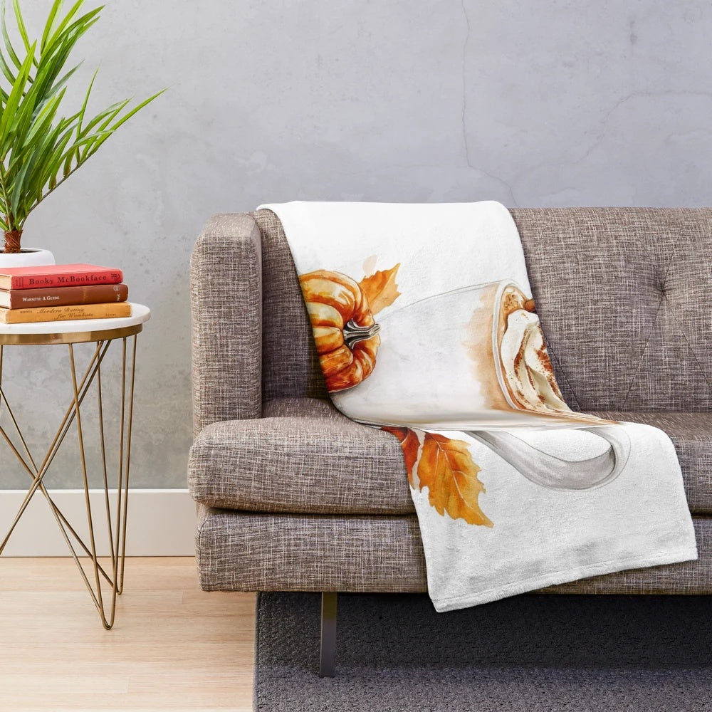 Pumpkin spice coffee themed plush blanket