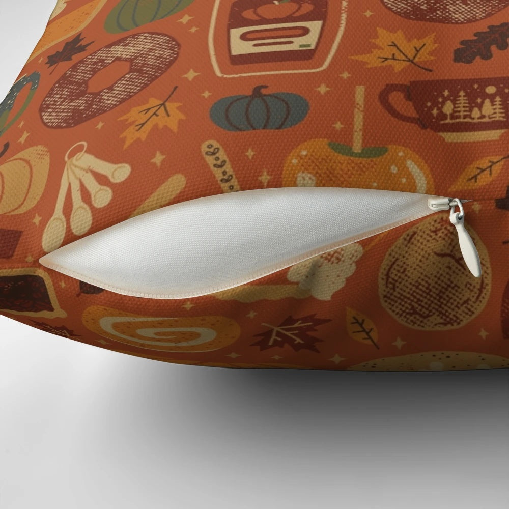 Soft, plush pumpkin spice pillow with fall leaves and spices