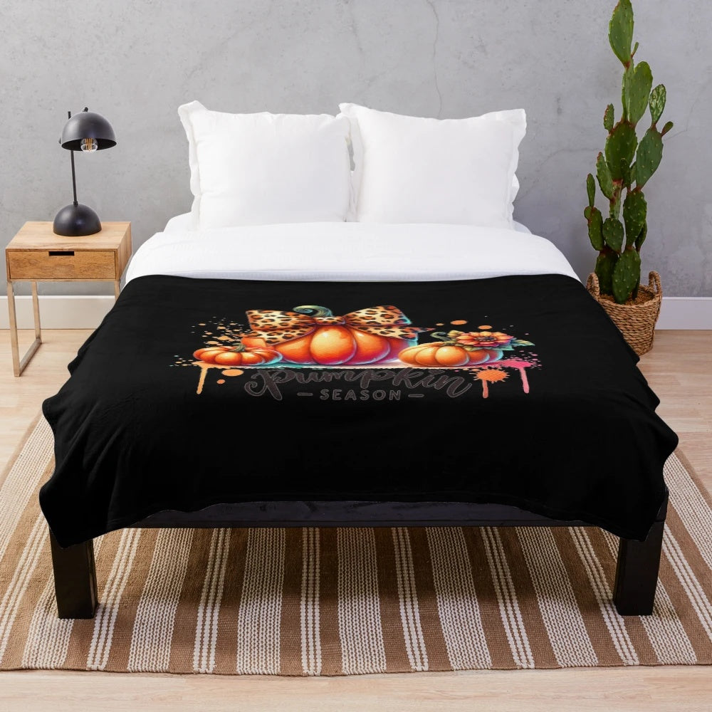 Pumpkin spice plush blanket with leopard print pumpkin design