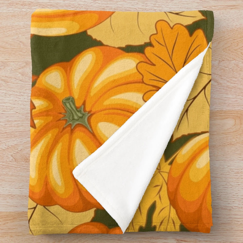Pumpkins and autumn leaves plush blanket for cozy fall and holiday celebrations