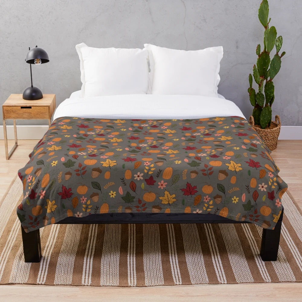 Pumpkins and autumn leaves plush blanket