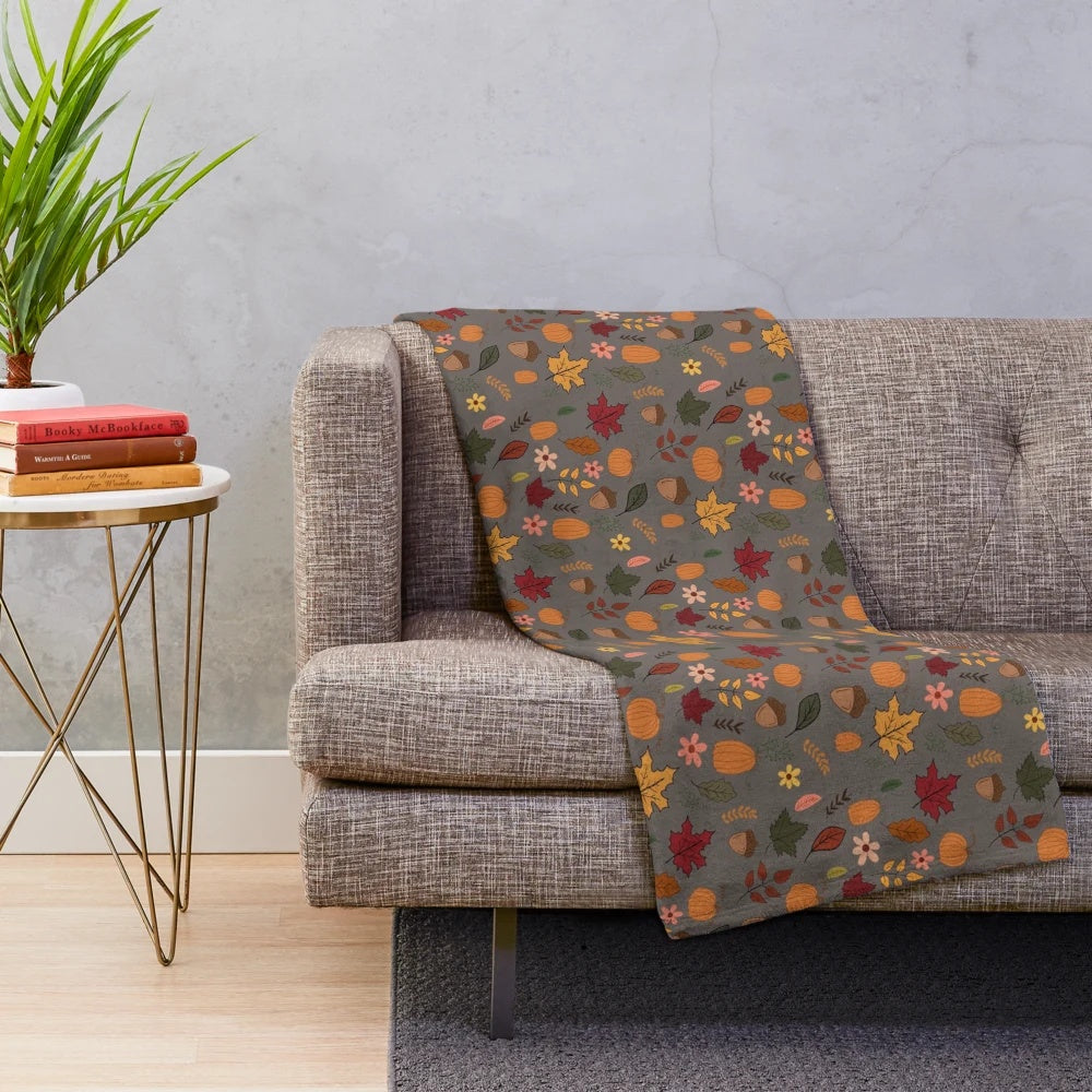Pumpkins and autumn leaves plush blanket