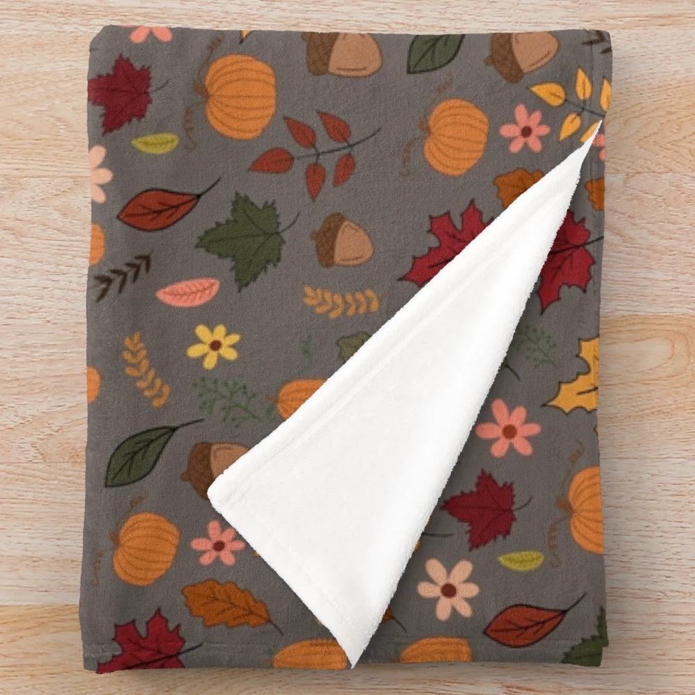 Pumpkins and autumn leaves plush blanket