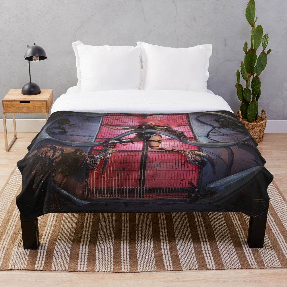 Soft, plush blanket with a punk-inspired kindness design