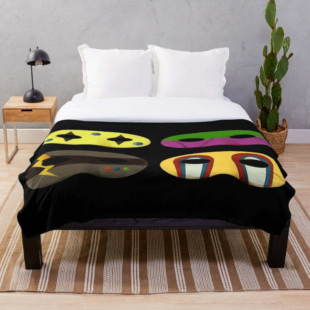 Music-inspired plush blanket with MCR and punk design